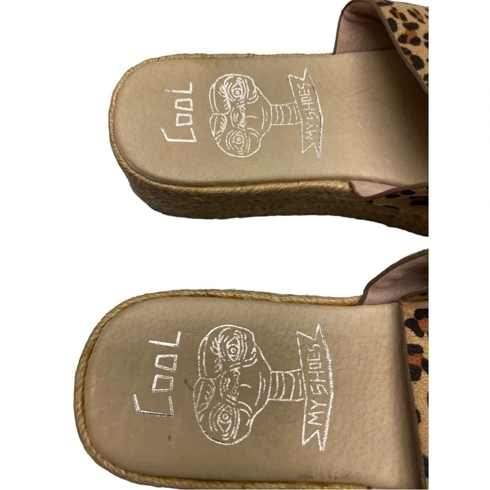 Cool My Shoes Espadrilles Cheetah Band Slides Platform Sandals Size: 9